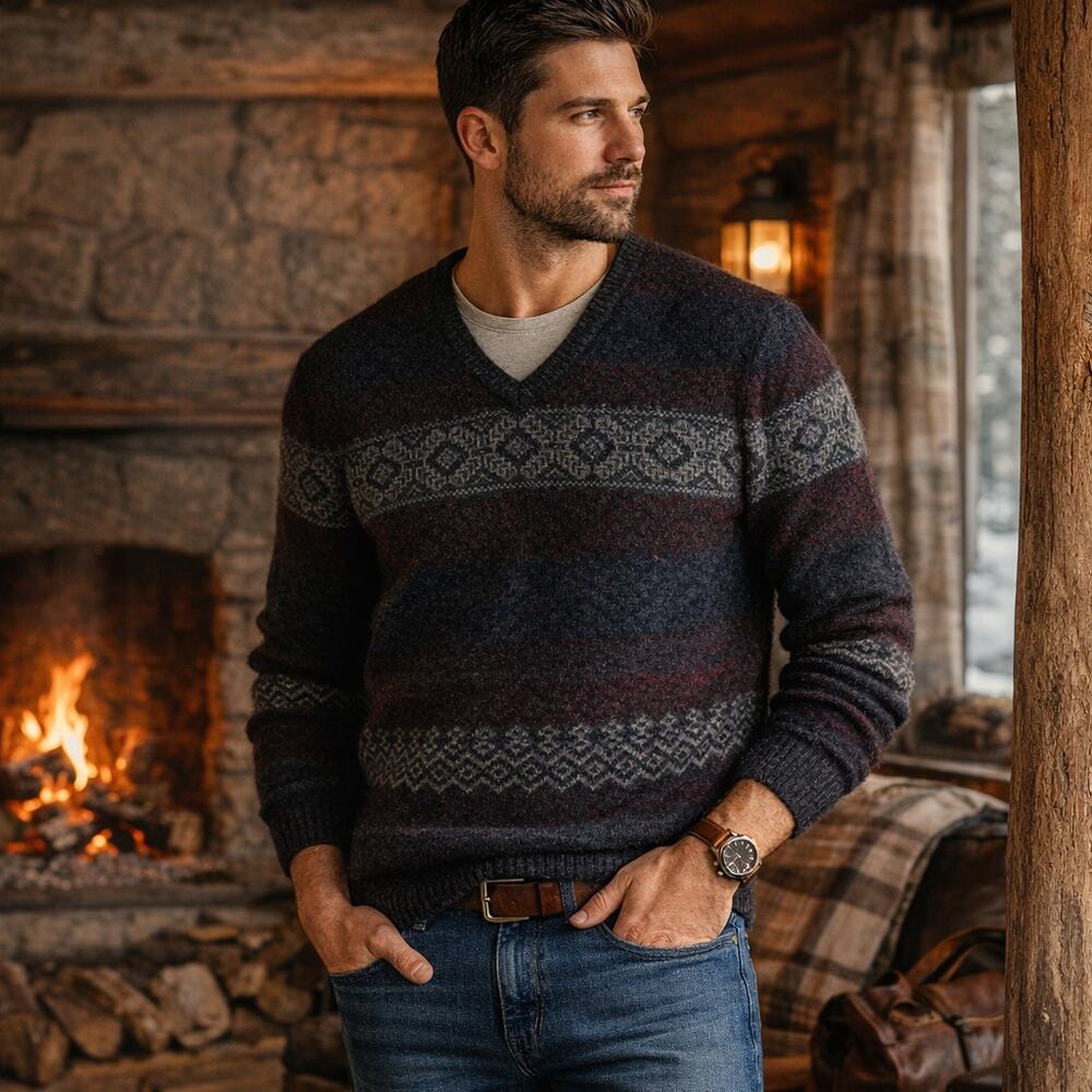 Jos. A. Bank Reserve Fair Isle Wool V-Neck Sweater Men’s XXL
